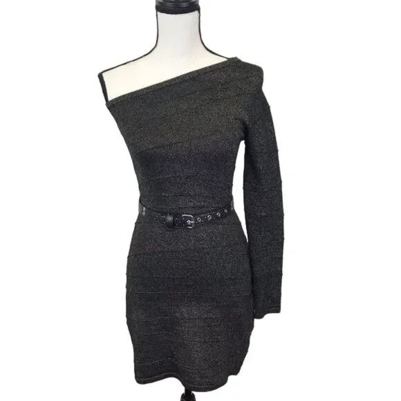 open lace back dress Women's Black One Shoulder Gown